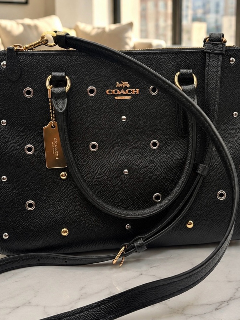Rare Coach Shoulder/Handbag w/ Mixed Metal Grommets NWOT Black Leather
